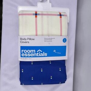 Room Essentials 2 Pack Body Pillow Covers 20x52 Plaid and Dotted Multicolor NEW